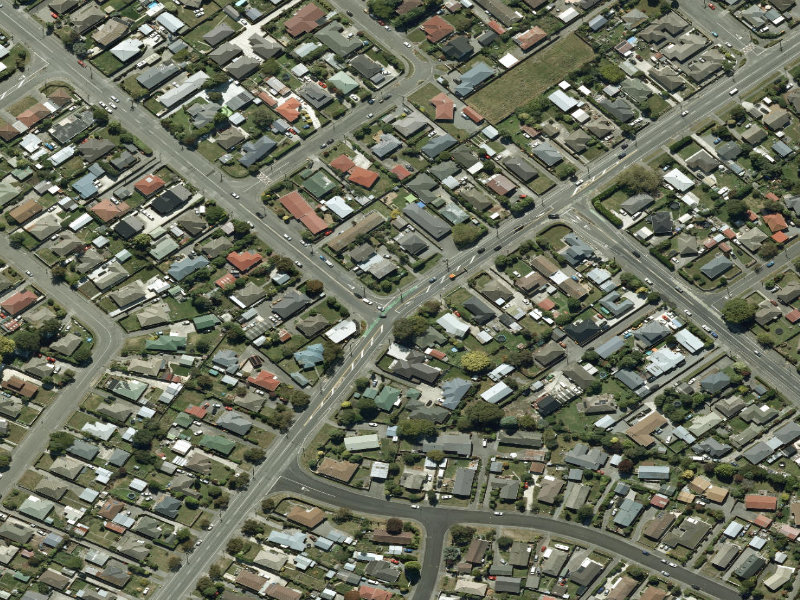 aerial view of Walk and bike track through Hornby and the ground around it