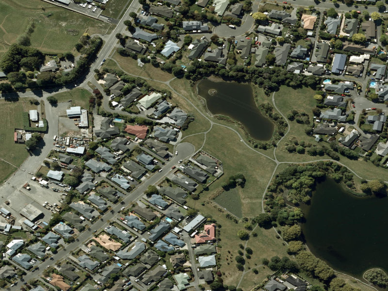 aerial view of Walk and bike track through Halswell and the ground around it