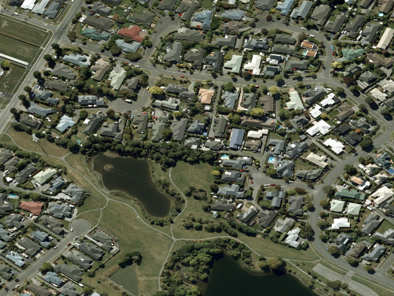 aerial view of Walk and bike track through Halswell and the ground around it