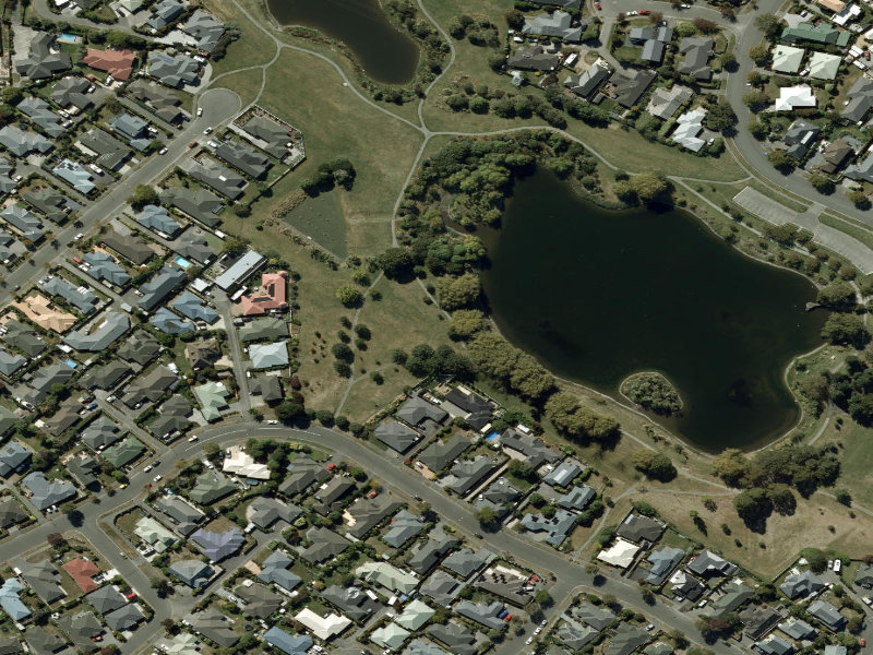 aerial view of Walk and bike track through Halswell and the ground around it
