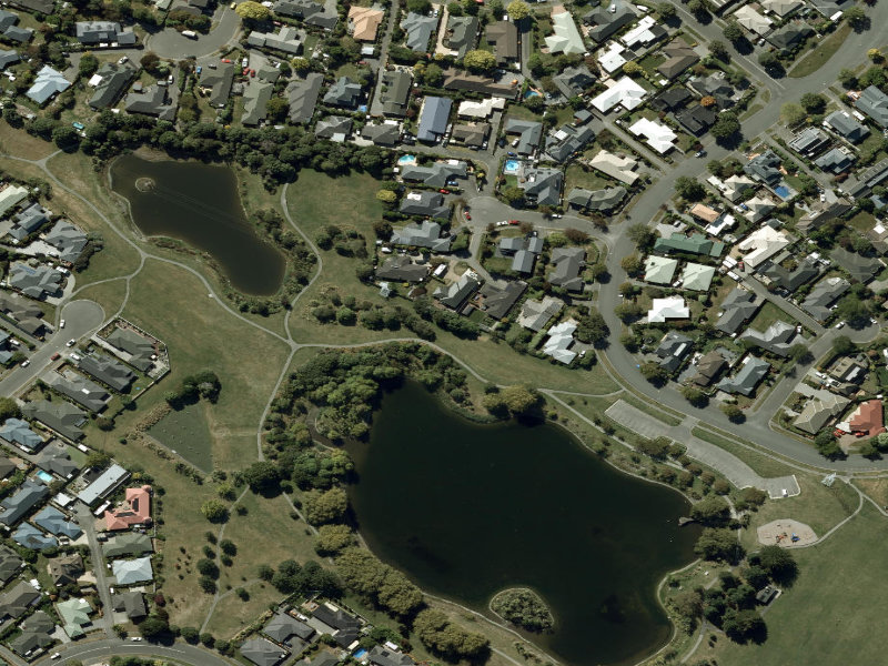 aerial view of Walk and bike track through Halswell and the ground around it