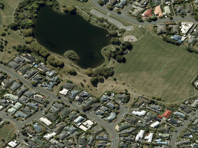 aerial view of Walk and bike track through Halswell and the ground around it