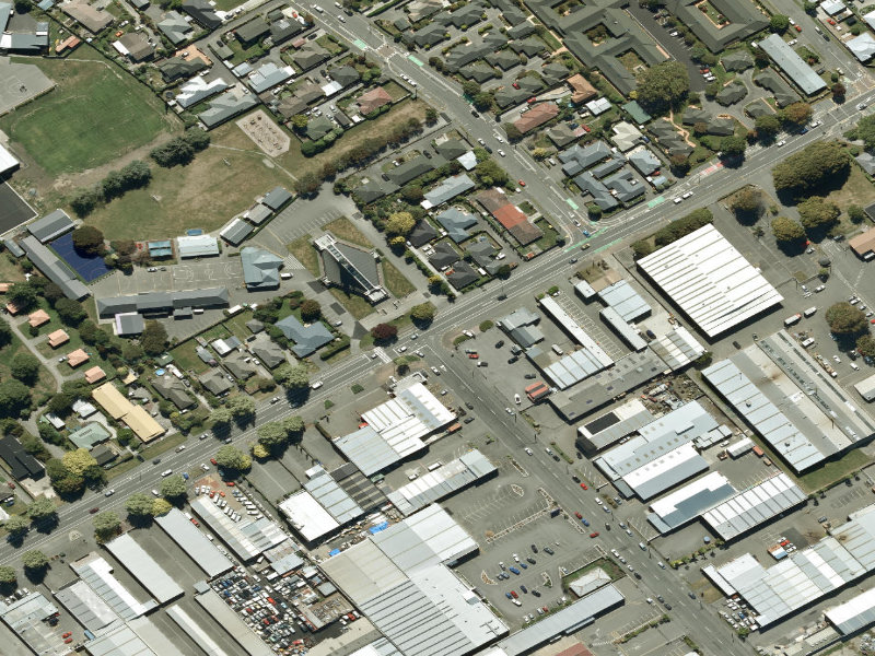 aerial view of Walk and bike track through Sockburn and the ground around it