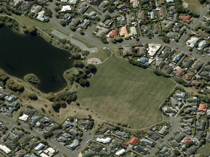 aerial view of Walk and bike track through Halswell and the ground around it