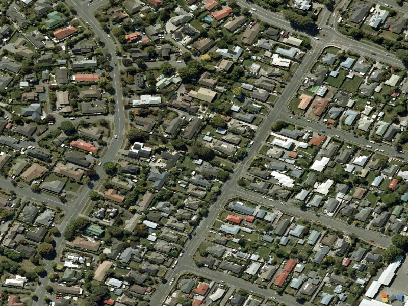 aerial view of Walk and bike track through Halswell and the ground around it