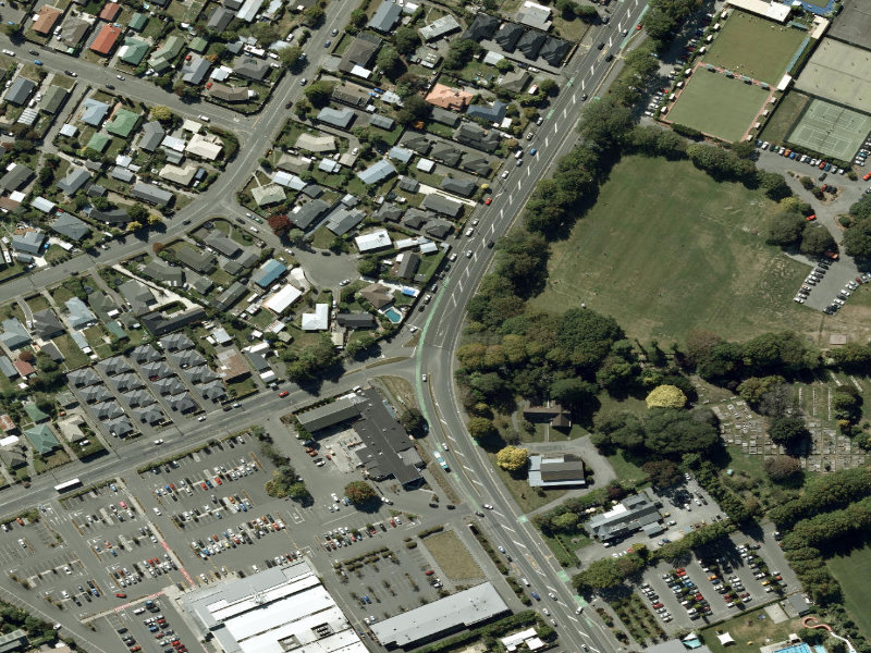aerial view of Walk and bike track through Halswell and the ground around it