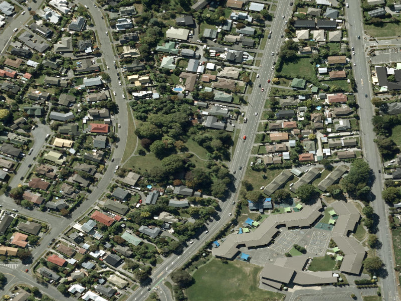 aerial view of Walk and bike track through Halswell and the ground around it