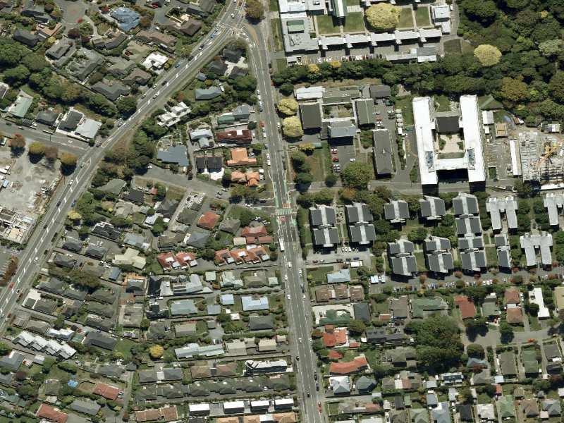 aerial view of Walk and bike track through Upper Riccarton and the ground around it
