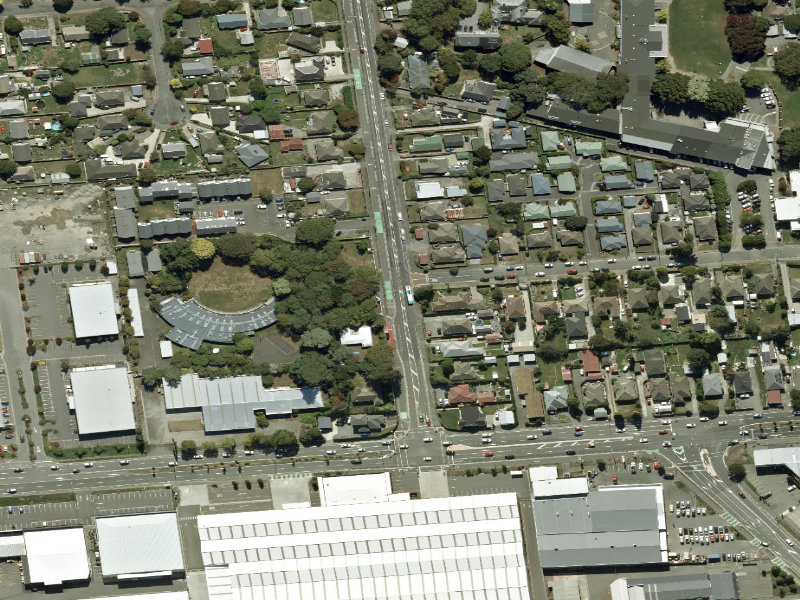 aerial view of Walk and bike track through Upper Riccarton and the ground around it