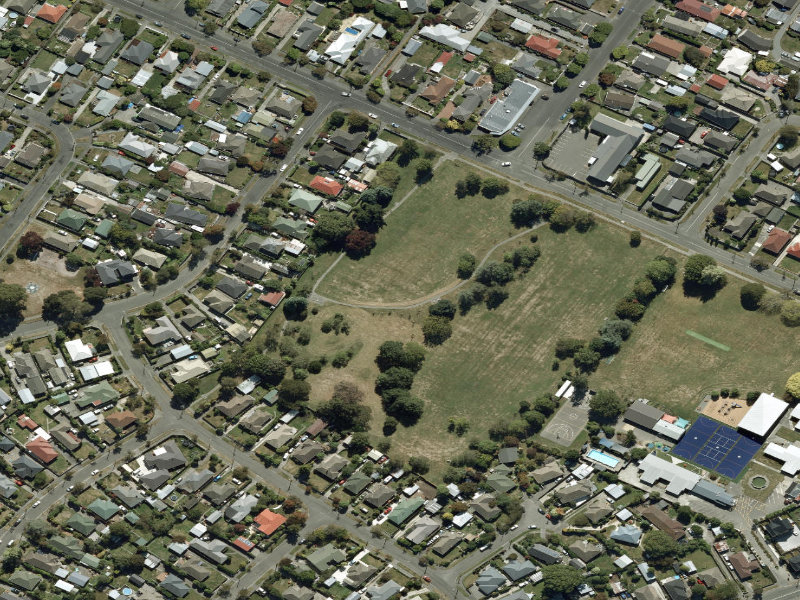 aerial view of Walk and bike track through Bishopdale and the ground around it