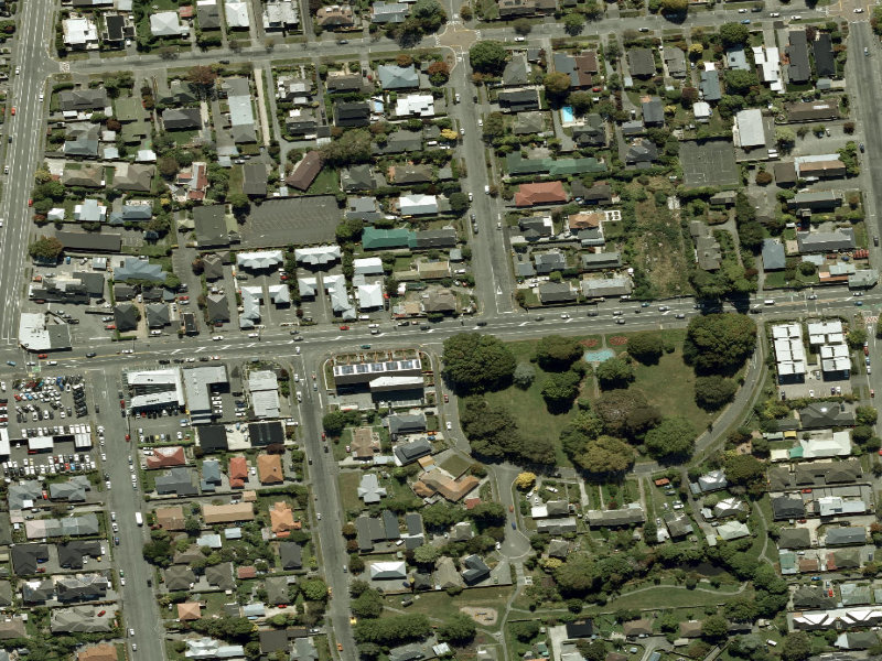 aerial view of Walk and bike track through Riccarton and the ground around it