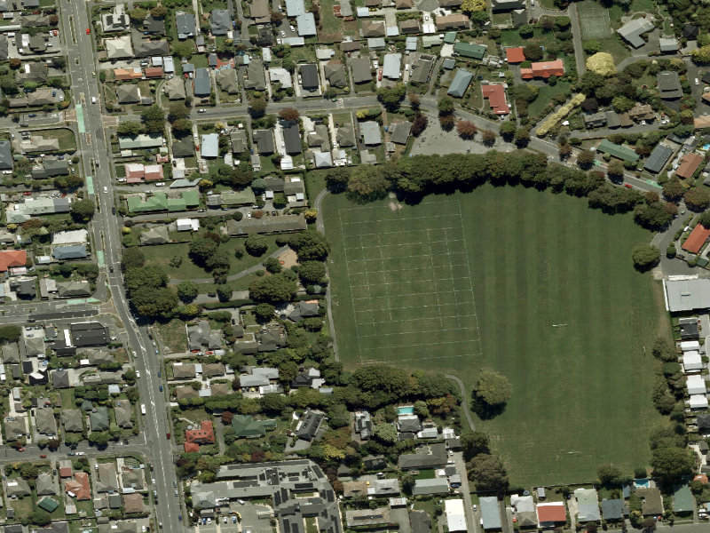 aerial view of Walk and bike track through Upper Riccarton and the ground around it