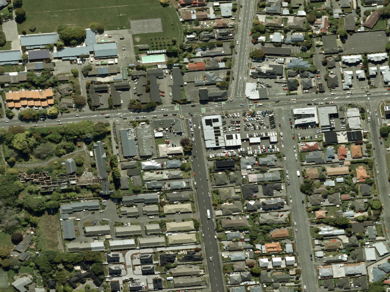 aerial view of Walk and bike track through Upper Riccarton and the ground around it