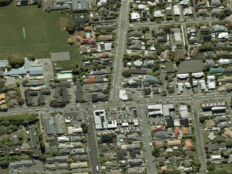 aerial view of Walk and bike track through Upper Riccarton and the ground around it