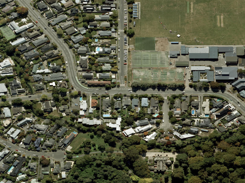 aerial view of Walk and bike track through Fendalton and the ground around it