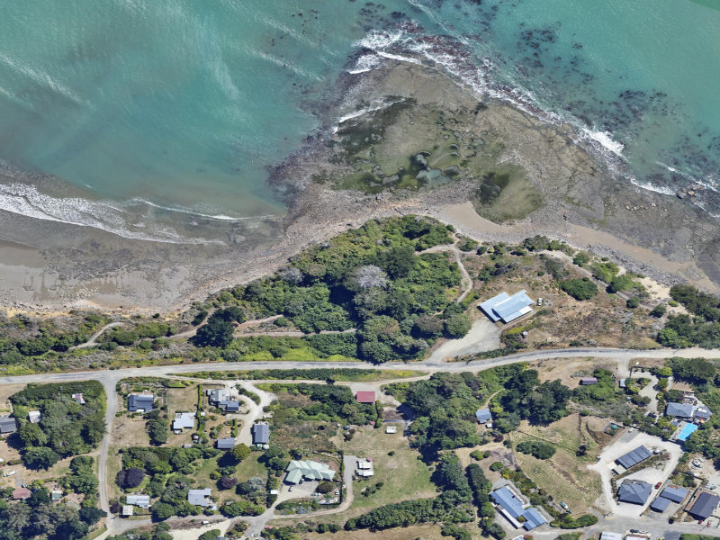 aerial view of Millenium Walkway, Moeraki and the ground around it