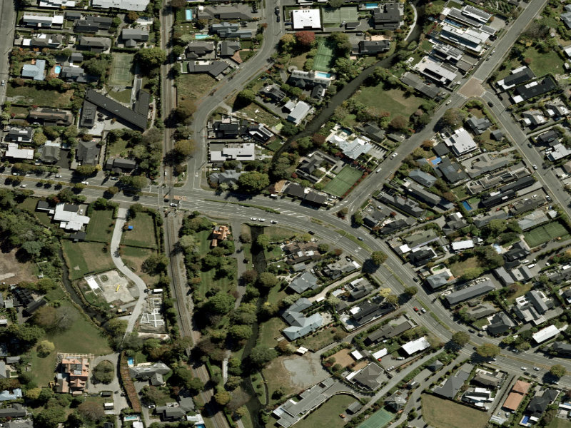 aerial view of Walk and bike track through Fendalton and the ground around it