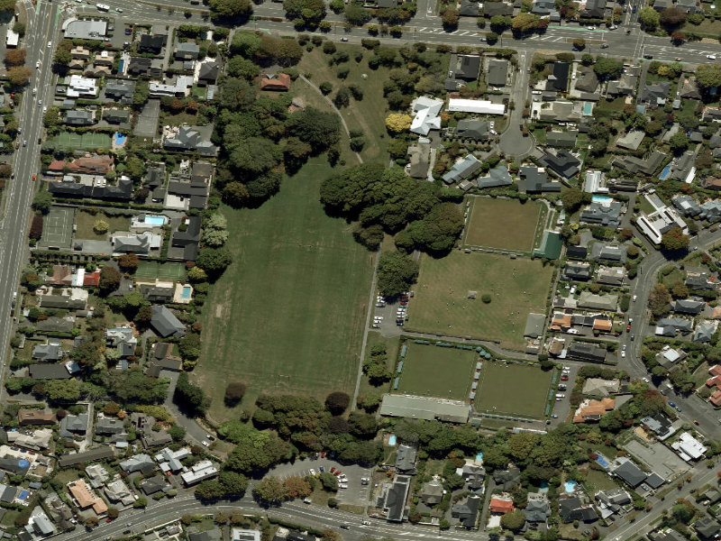 aerial view of Walk and bike track through Fendalton and the ground around it