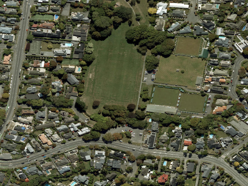 aerial view of Walk and bike track through Fendalton and the ground around it