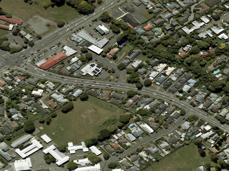 aerial view of Walk and bike track through Hoon Hay and the ground around it