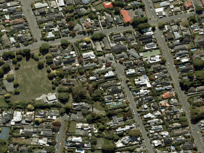 aerial view of Walk and bike track through Fendalton and the ground around it