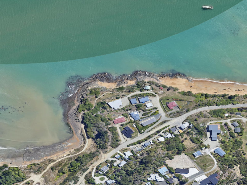 aerial view of Millenium Walkway, Moeraki and the ground around it
