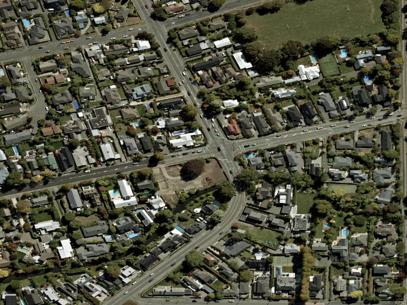 aerial view of Walk and bike track through Fendalton and the ground around it