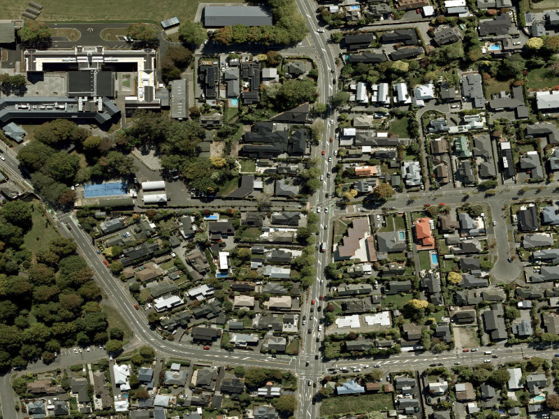 aerial view of Walk and bike track through Fendalton and the ground around it