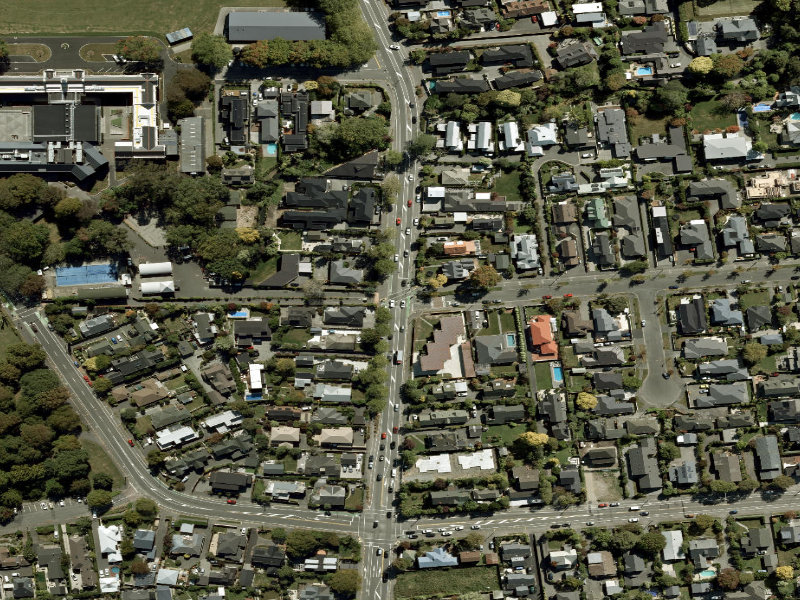 aerial view of Walk and bike track through Riccarton and the ground around it