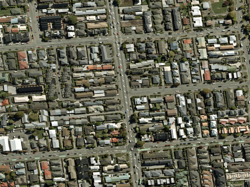 aerial view of Walk and bike track through Riccarton and the ground around it
