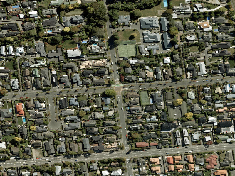 aerial view of Walk and bike track through Riccarton and the ground around it