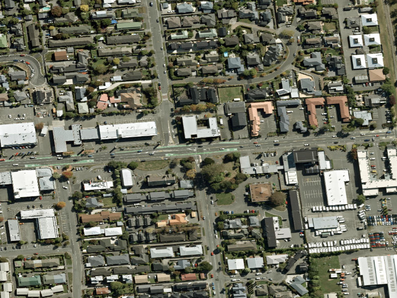 aerial view of Walk and bike track through Riccarton and the ground around it