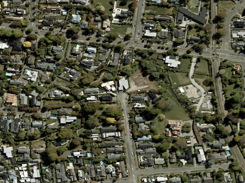 aerial view of Walk and bike track through Fendalton and the ground around it