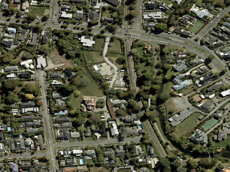 aerial view of Walk and bike track through Fendalton and the ground around it