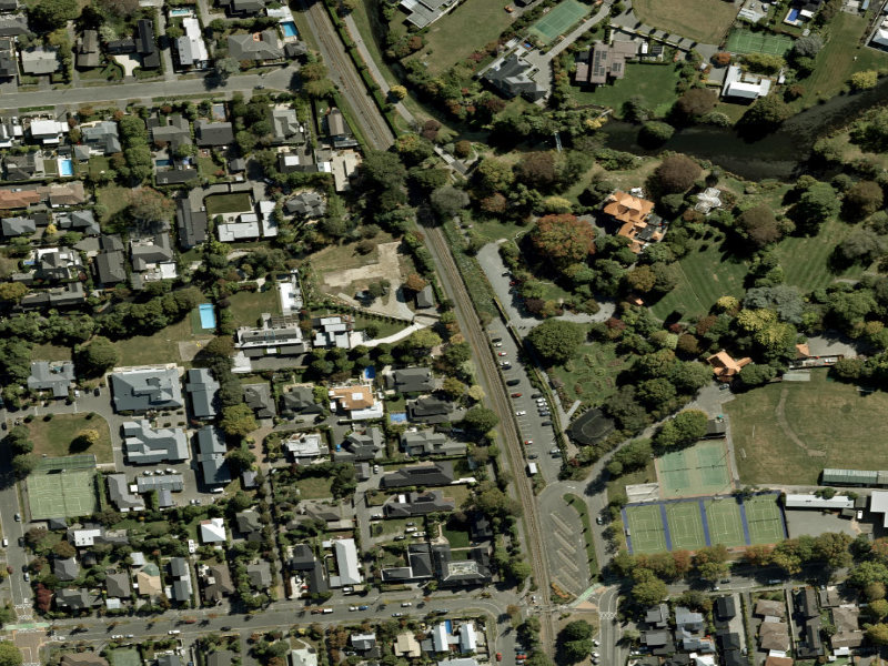 aerial view of Walk and bike track through Riccarton and the ground around it