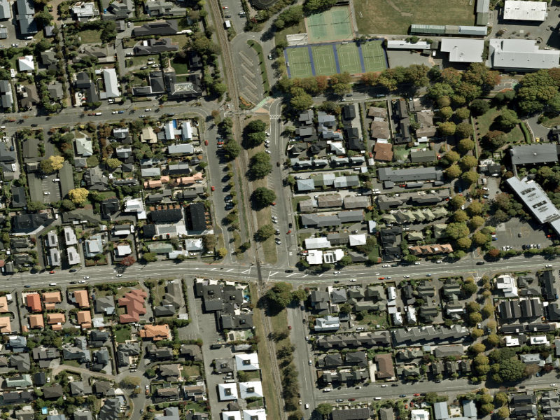 aerial view of Walk and bike track through Riccarton and the ground around it