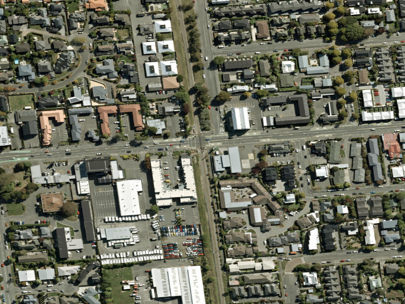 aerial view of Walk and bike track through Riccarton and the ground around it