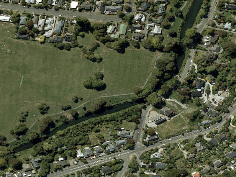 aerial view of Walk and bike track through Opawa and the ground around it