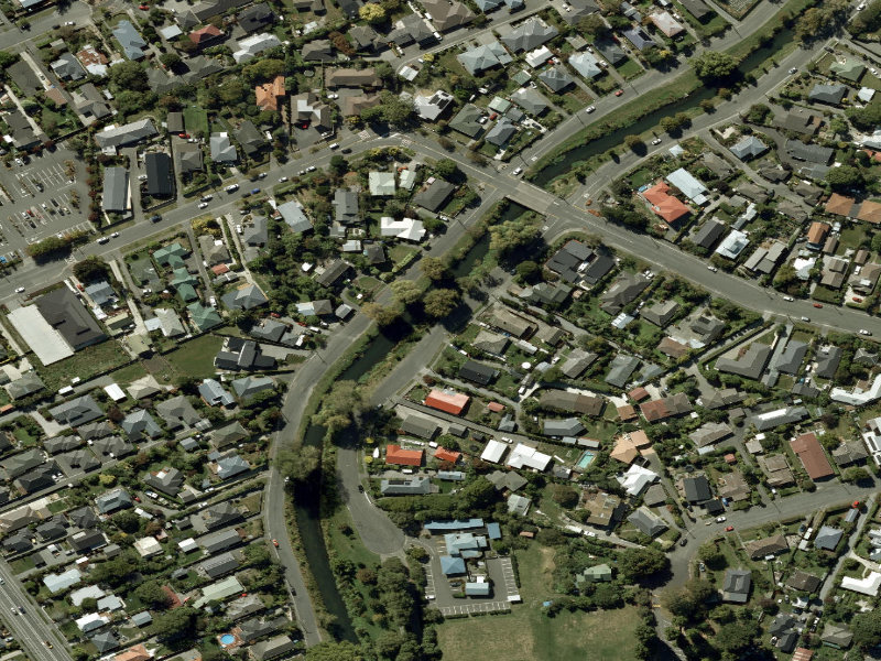 aerial view of Walk and bike track through Opawa and the ground around it