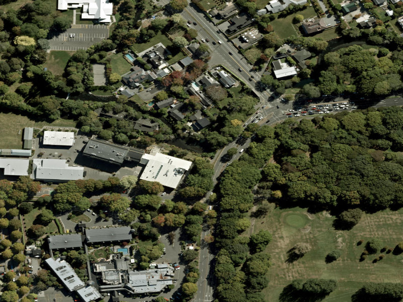 aerial view of Walk and bike track through Riccarton and the ground around it