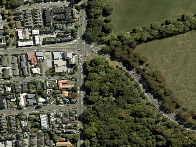 aerial view of Walk and bike track through Christchurch Central City and the ground around it