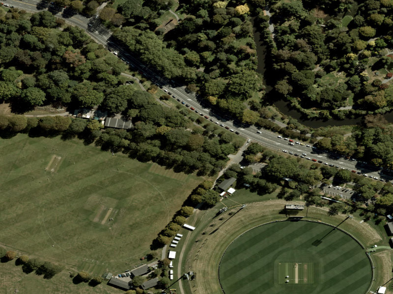 aerial view of Walk and bike track through Christchurch Central City and the ground around it