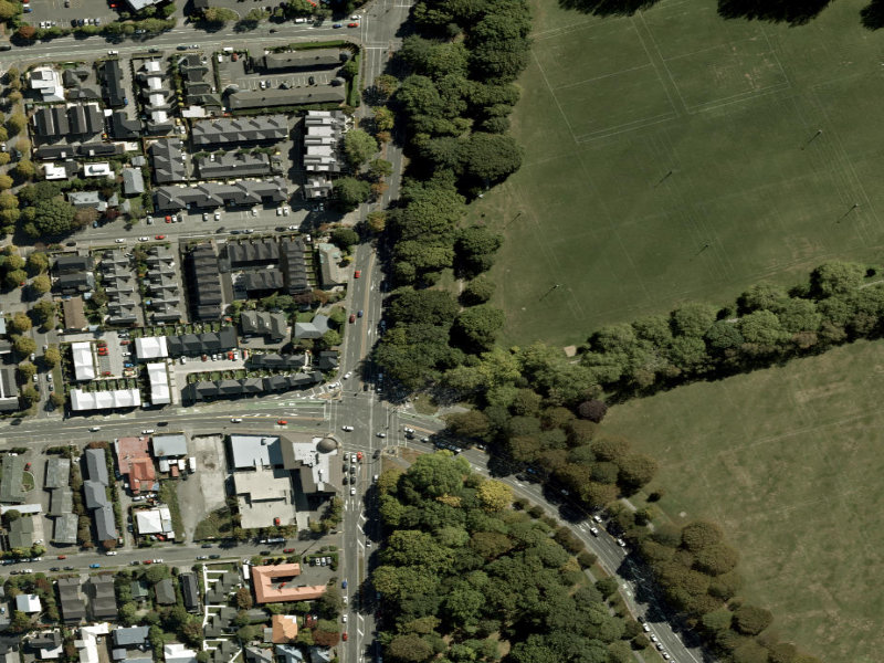 aerial view of Walk and bike track through Christchurch Central City and the ground around it