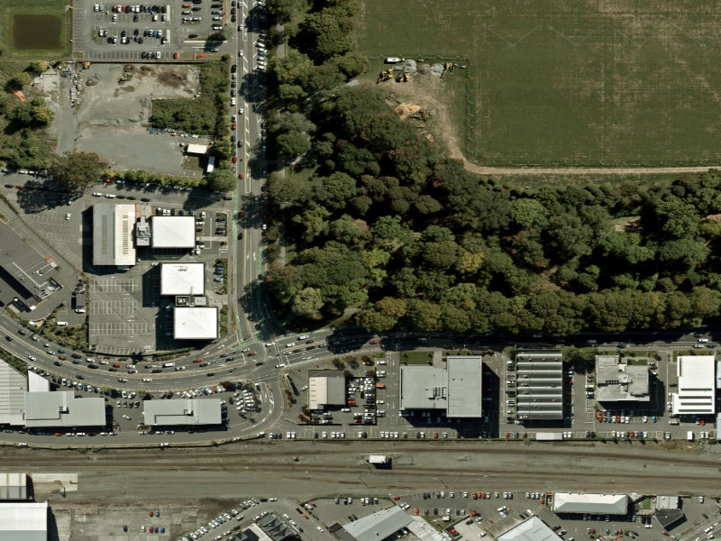 aerial view of Walk and bike track through Christchurch Central City and the ground around it