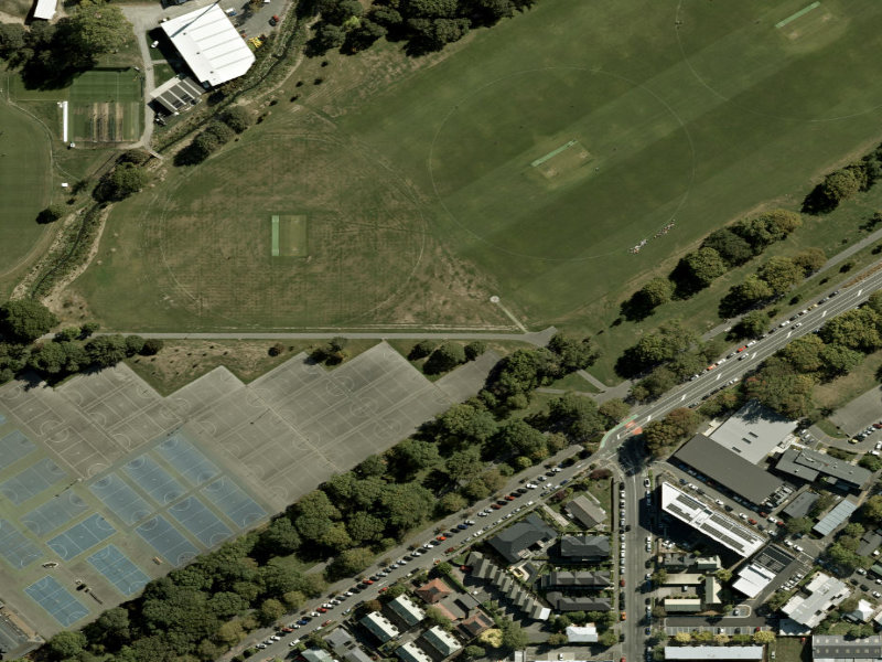 aerial view of Walk and bike track through Christchurch Central City and the ground around it