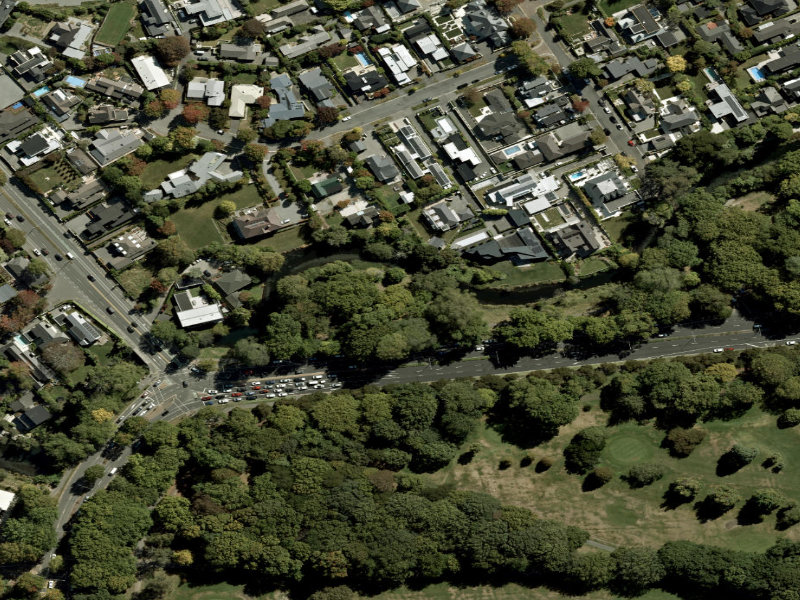 aerial view of Walk and bike track through Christchurch Central City and the ground around it