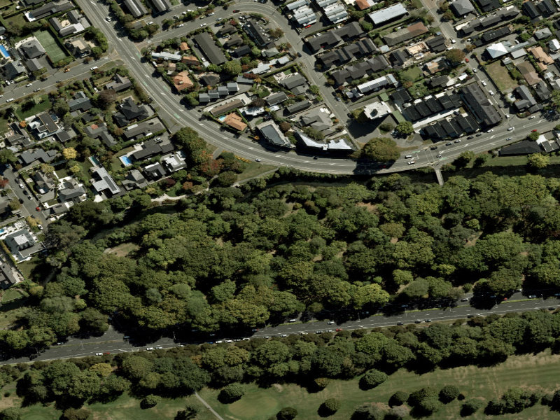 aerial view of Walk and bike track through Christchurch Central City and the ground around it