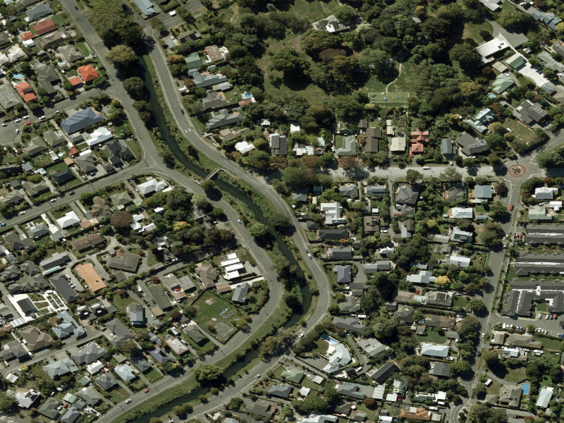 aerial view of Walk and bike track through Opawa and the ground around it