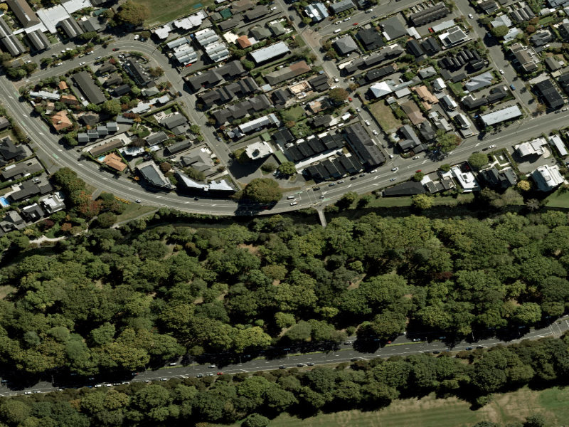 aerial view of Walk and bike track through Christchurch Central City and the ground around it