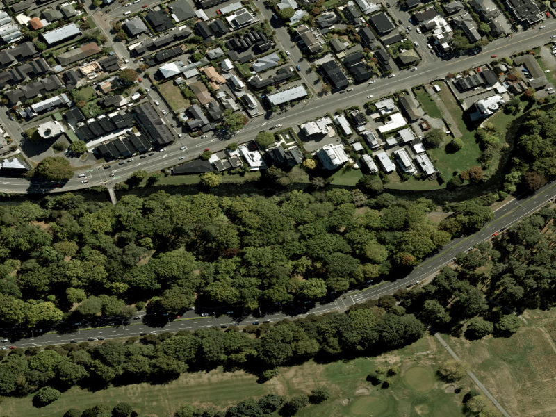 aerial view of Walk and bike track through Christchurch Central City and the ground around it